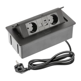 Base enchufe empotrada MULTISOFT 2 schuko, USB A+C, RJ45 Negro