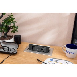 Base enchufe empotrada MULTISOFT 2 schuko, USB A+C, RJ45 Aluminio Plata